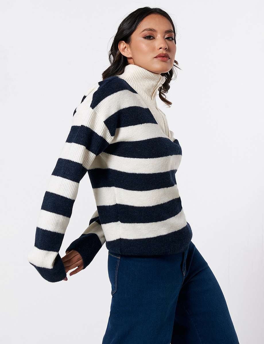 Sweater con Cierre Azul Marino