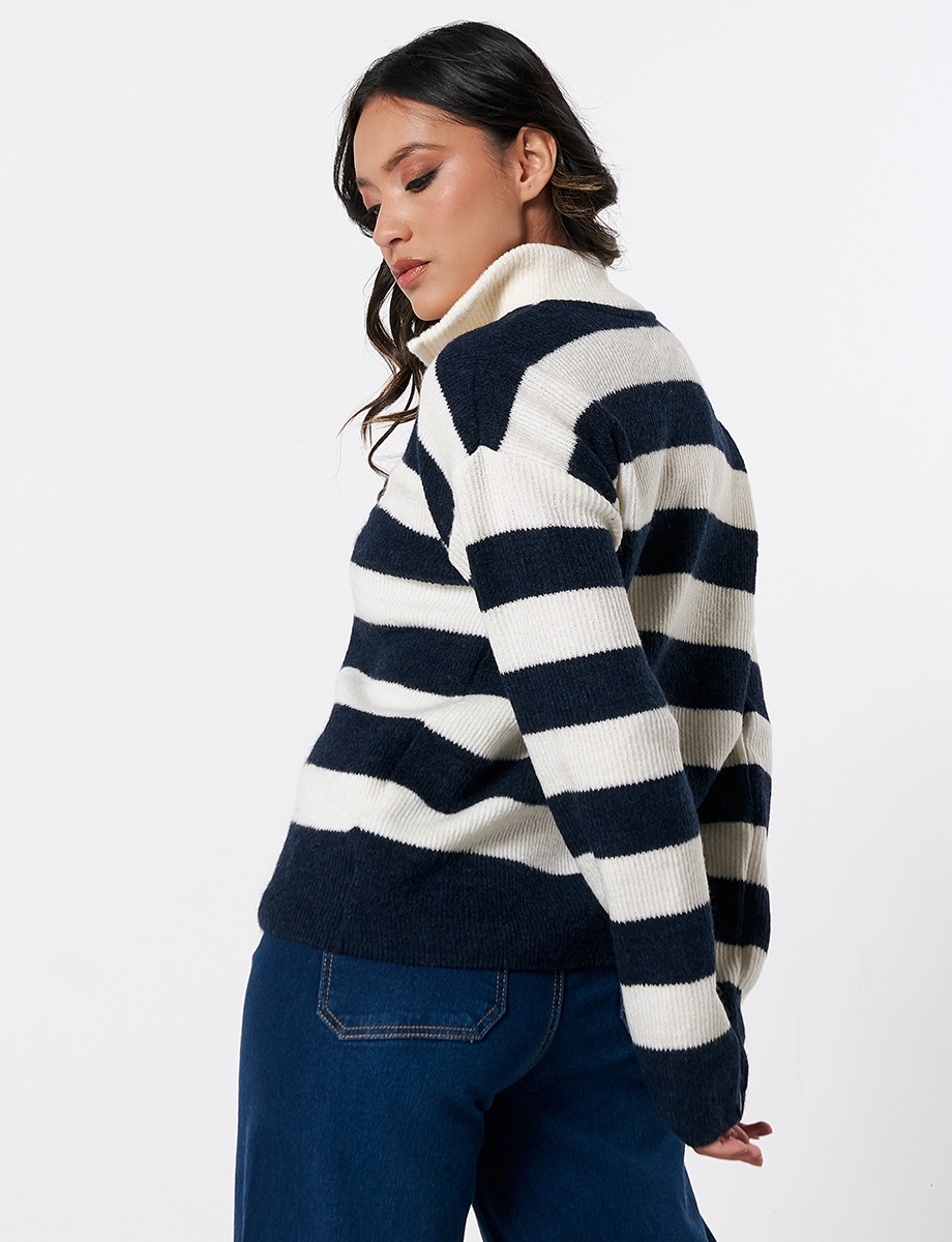 Sweater con Cierre Azul Marino