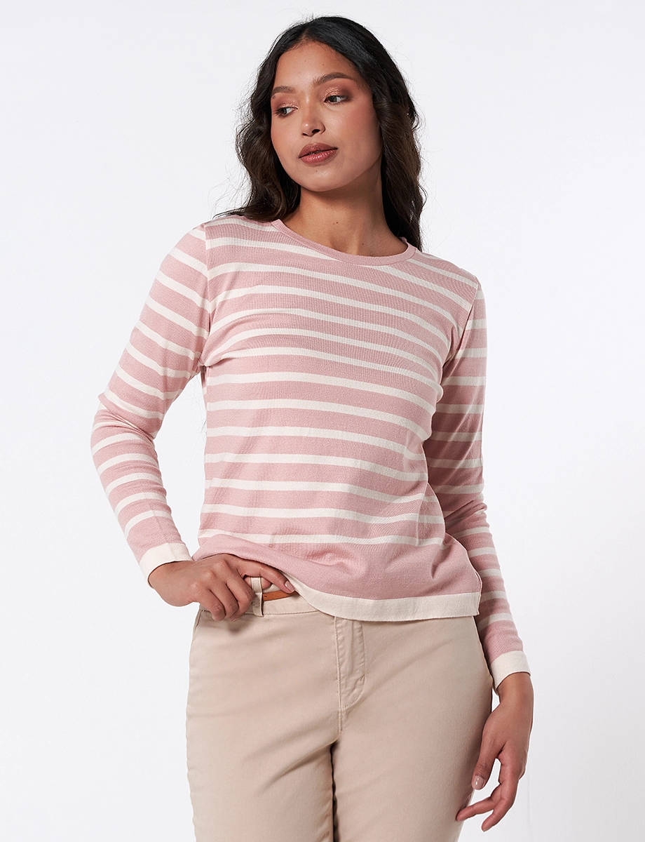 Sweater con Franjas Palo Rosa