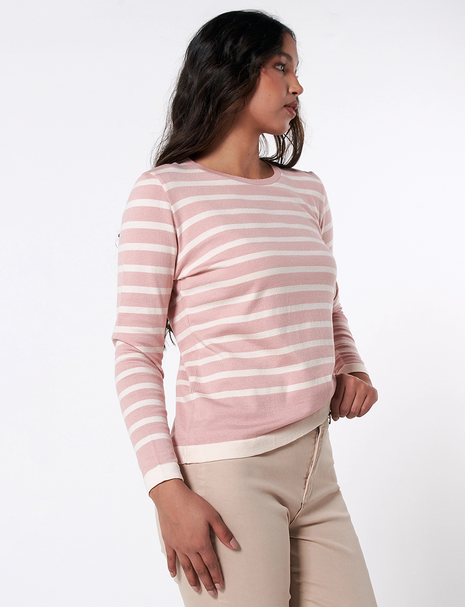 Sweater con Franjas Palo Rosa
