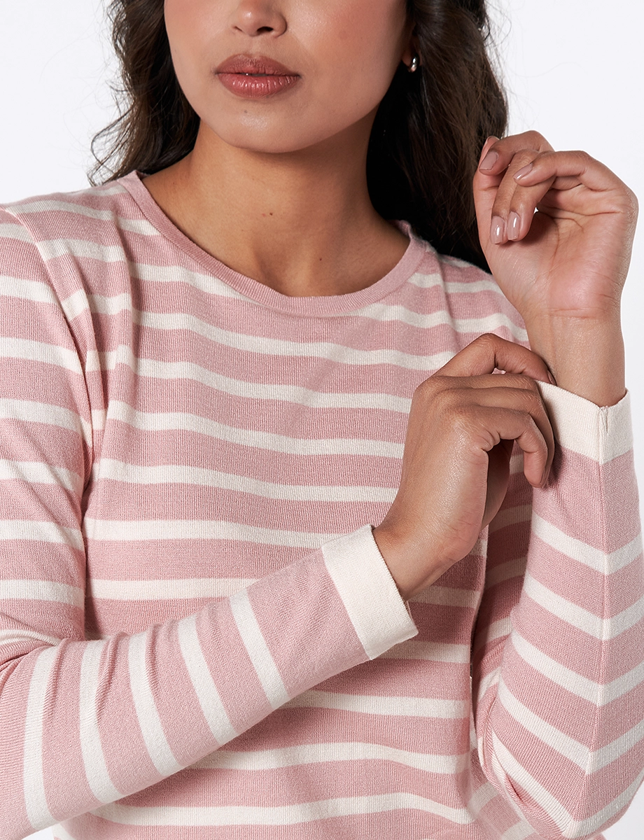 Sweater con Franjas Palo Rosa