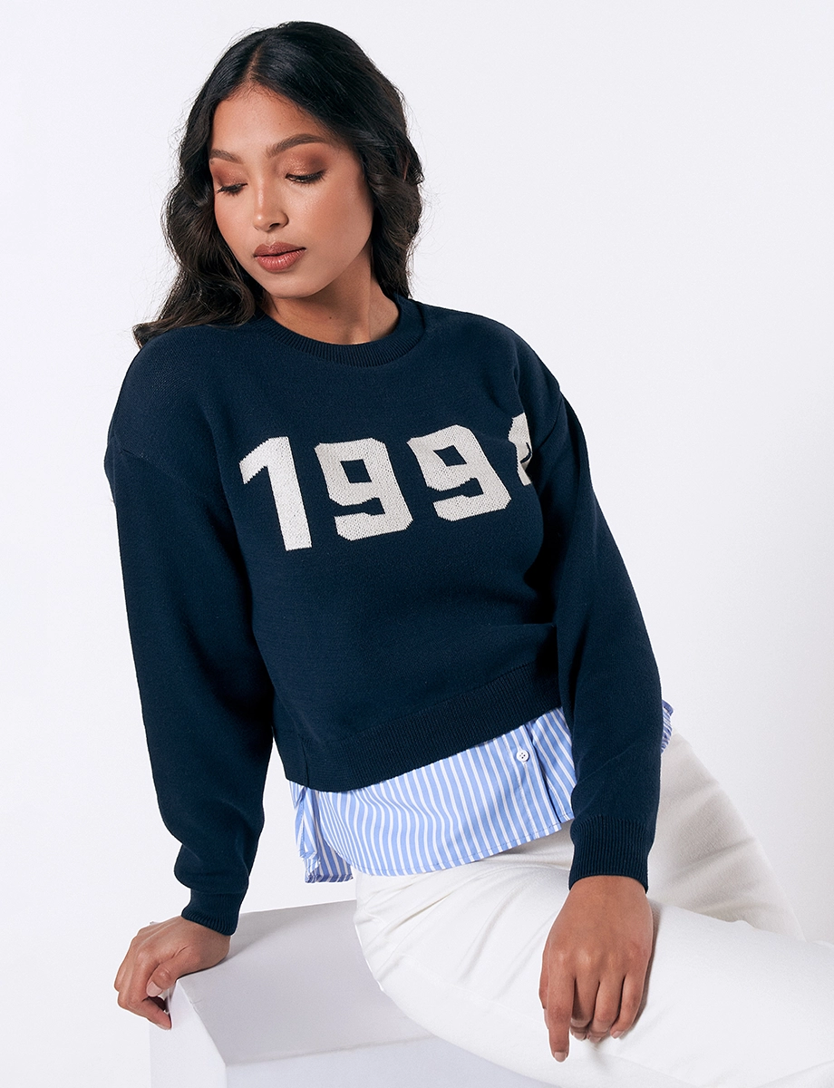 Sweater con Camisa Azul