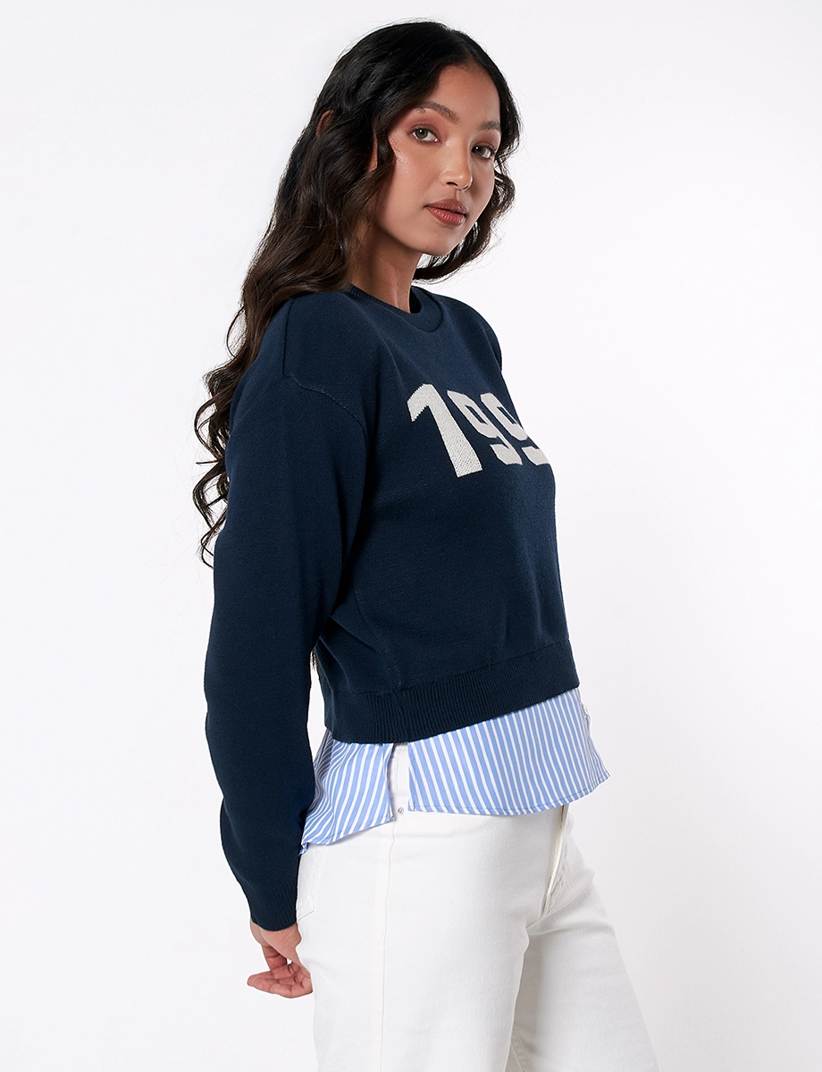 Sweater con Camisa Azul