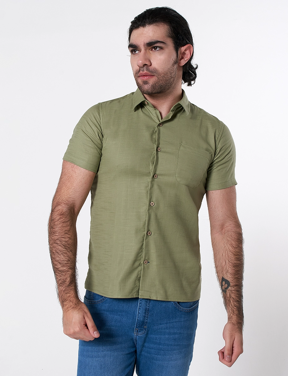 Camisa Lino Verde Oliva