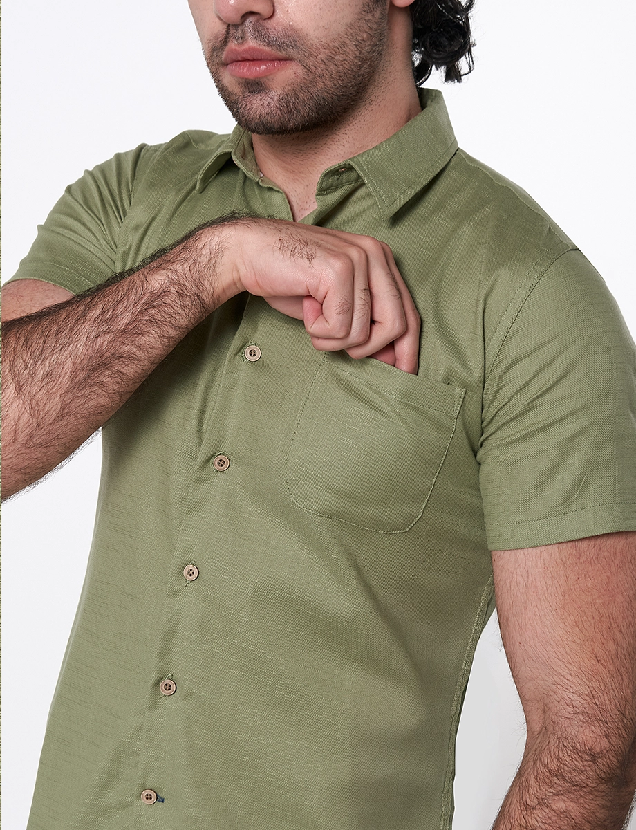 Camisa Lino Verde Oliva