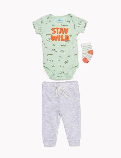 Set Body Verde + Pantalón Gris+ Medias Rayas
