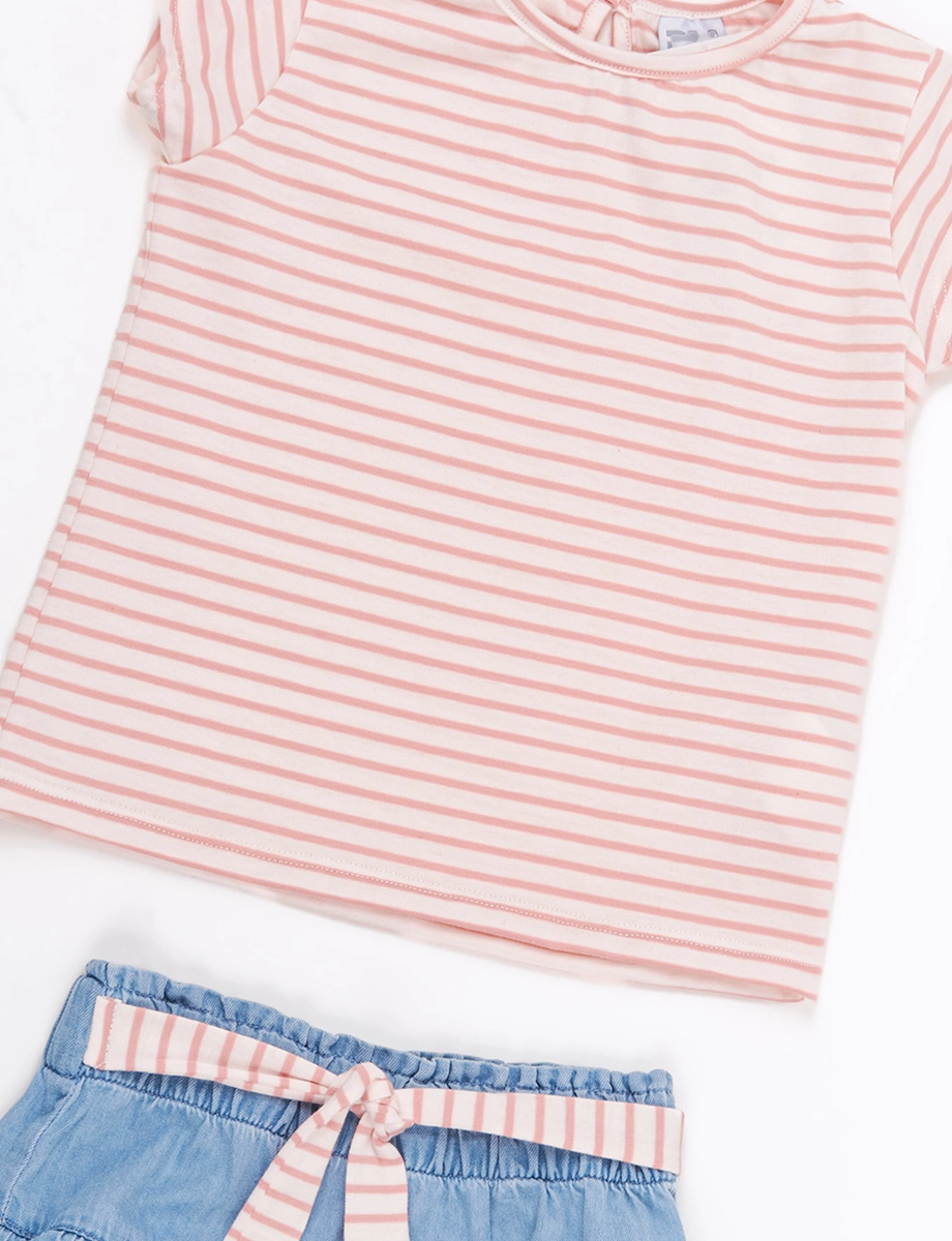 Conjunto Camiseta Rayas + Falda Celeste