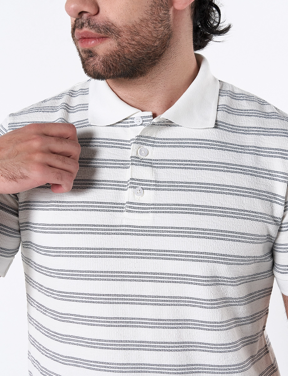 Camiseta Polo a Rayas Crudo