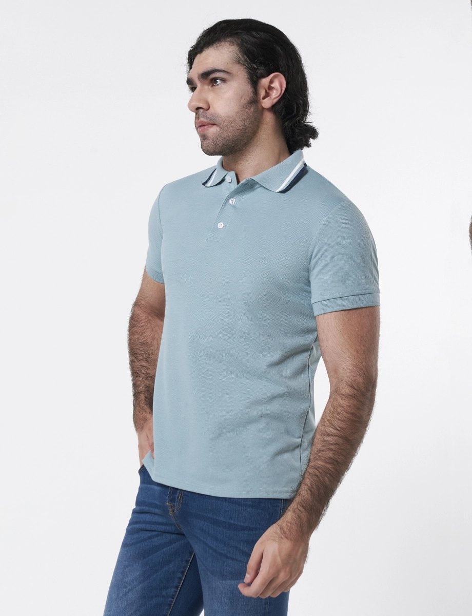 Camiseta Polo Tejida Celeste Medio