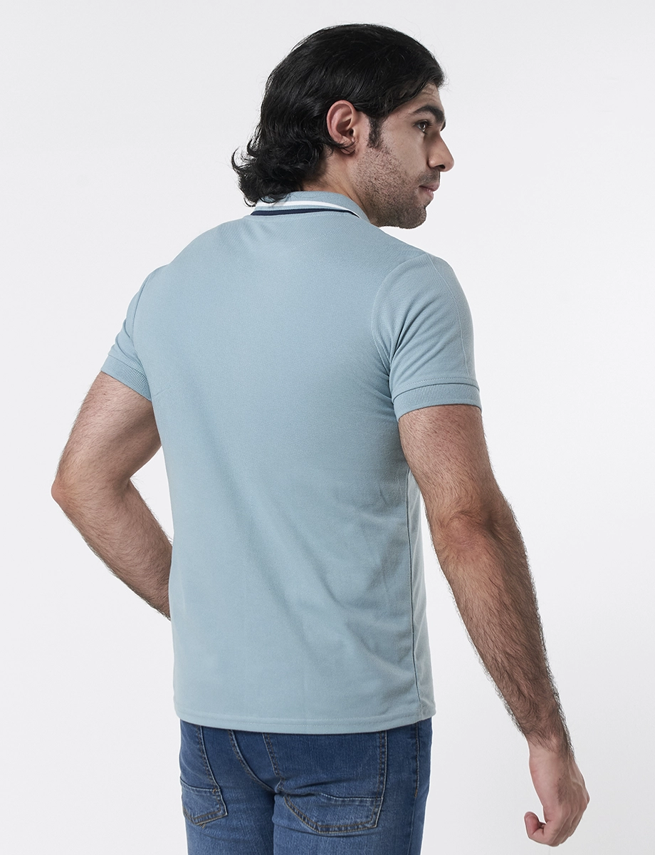 Camiseta Polo Tejida Celeste Medio