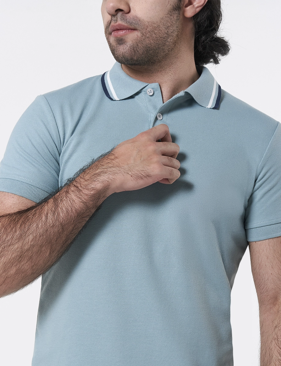 Camiseta Polo Tejida Celeste Medio