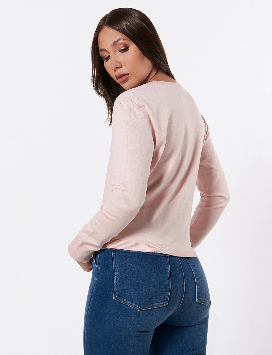 Sweater Cuello en V Rosa