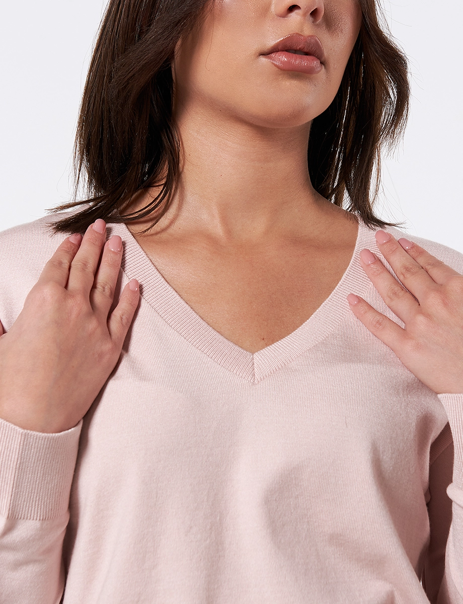 Sweater Cuello en V Rosa