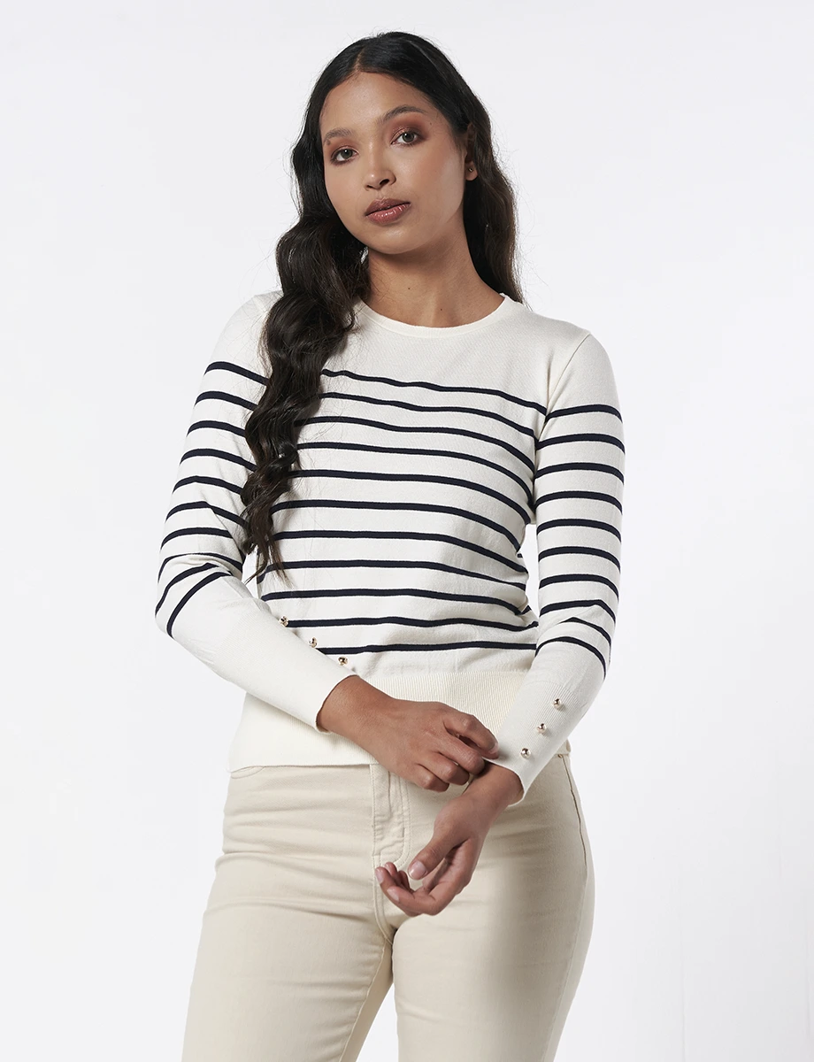 Sweater Blanco Rayas Azul