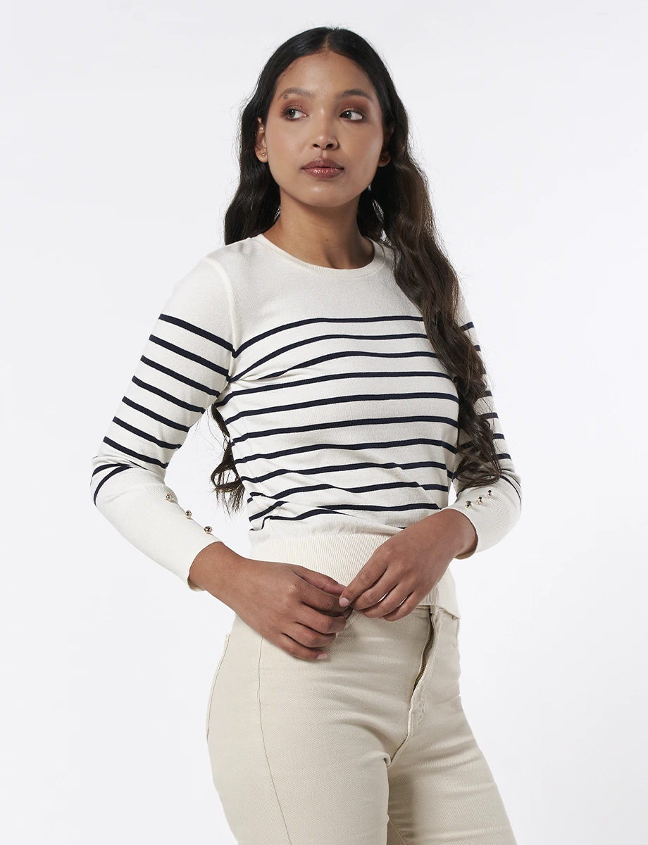 Sweater Blanco Rayas Azul