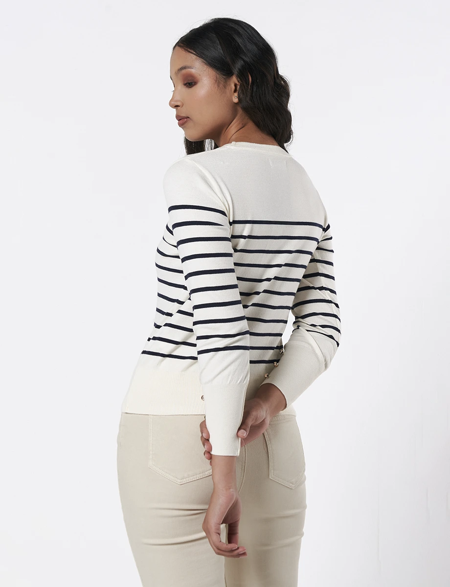 Sweater Blanco Rayas Azul