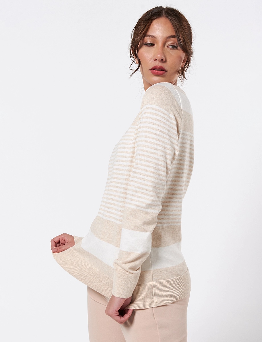 Sweater a Rayas Beige/Blanco