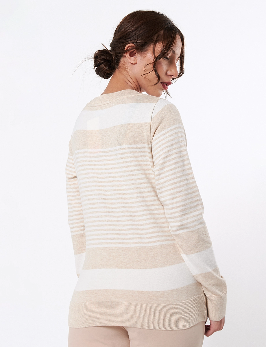 Sweater a Rayas Beige/Blanco