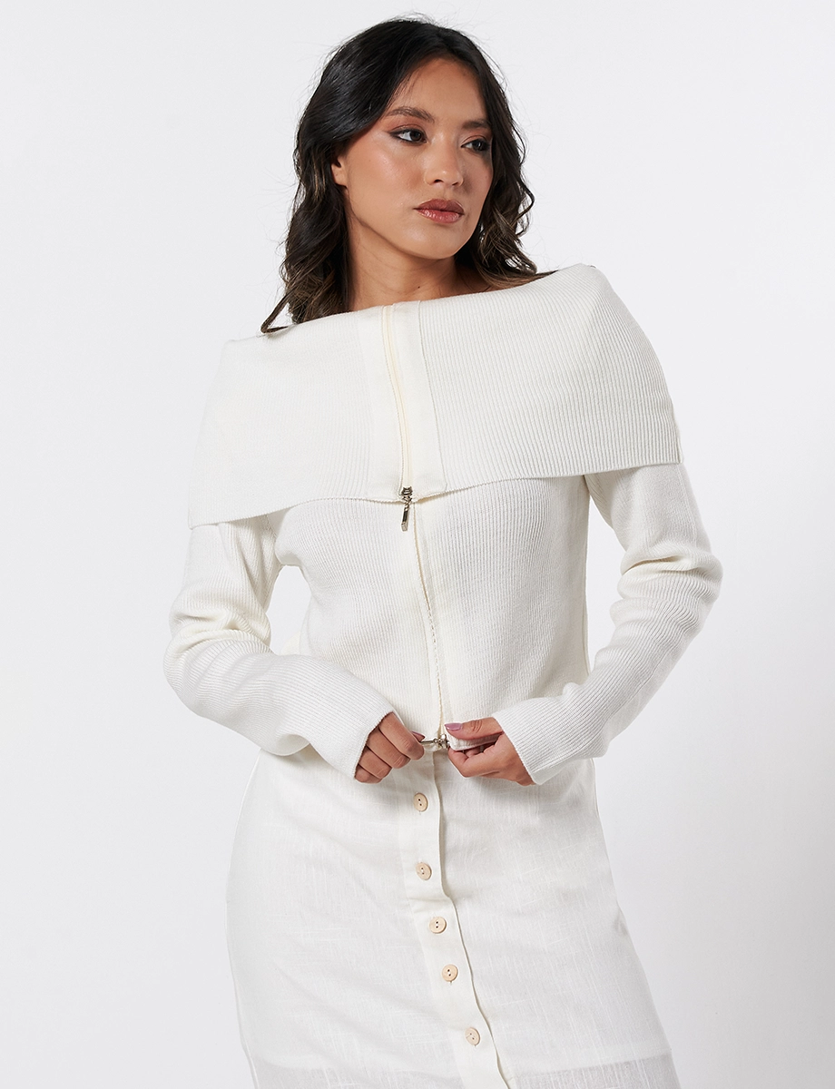 Sweater Doble Cierre Crudo