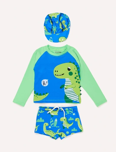 Traje de Baño 3 piezas  Dinosaurio Verde