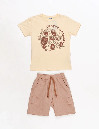 Conjunto Camiseta Crudo + Bermuda Unicolor