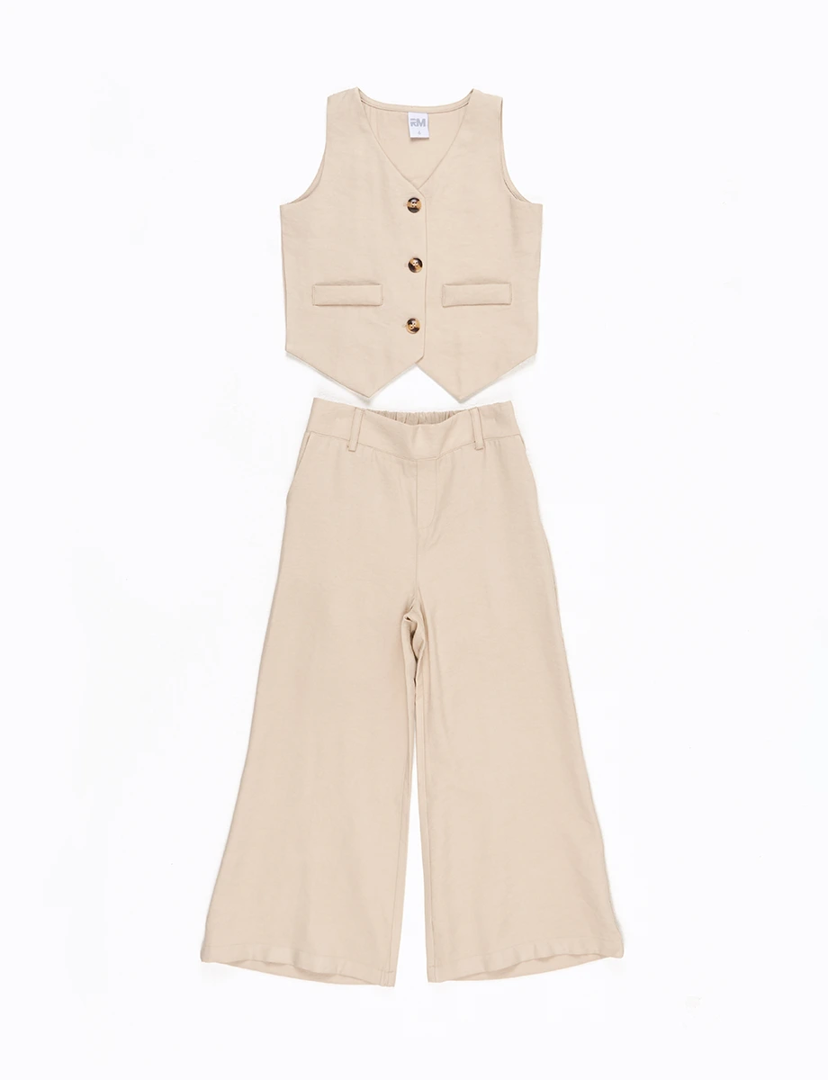Conjunto Chaleco Botones + Pantalón Basta Ancha