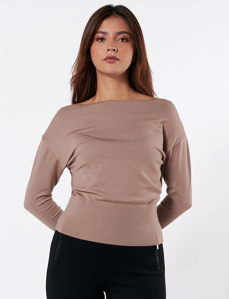 Sweater Off Shoulder Camel