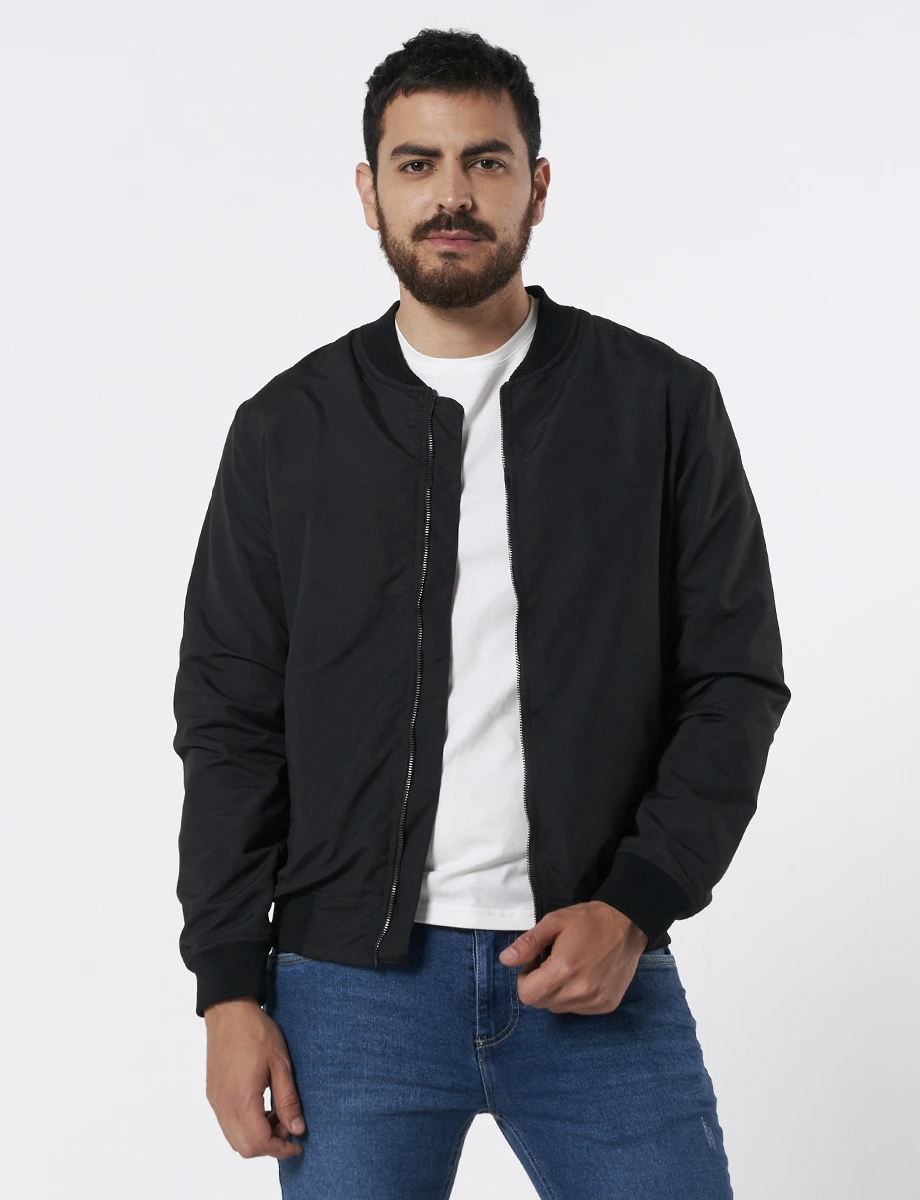 Chaqueta Bomber Nylon Negro