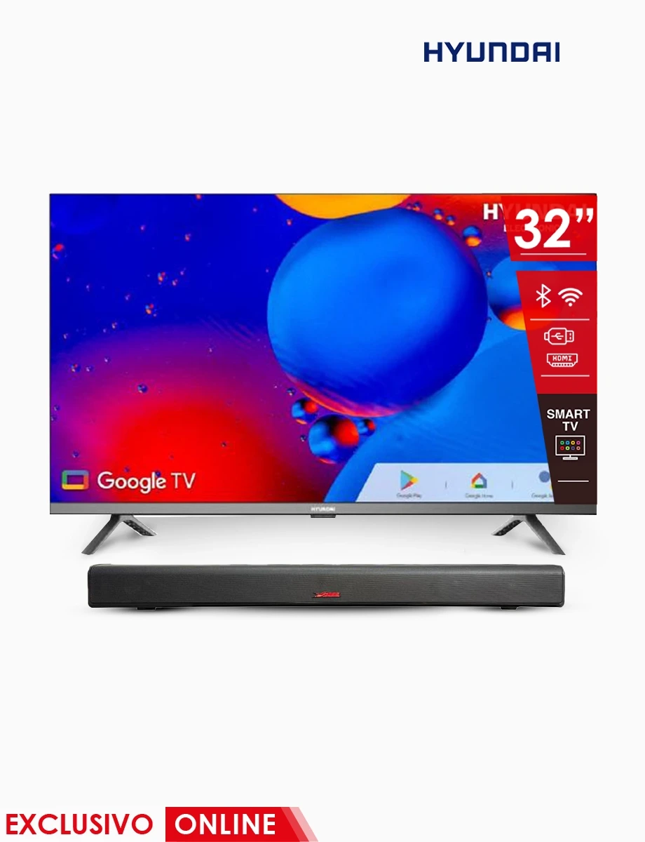 Combo Televisor LED 32" HD | Hyundai + Barra de Sonido | X-Boss