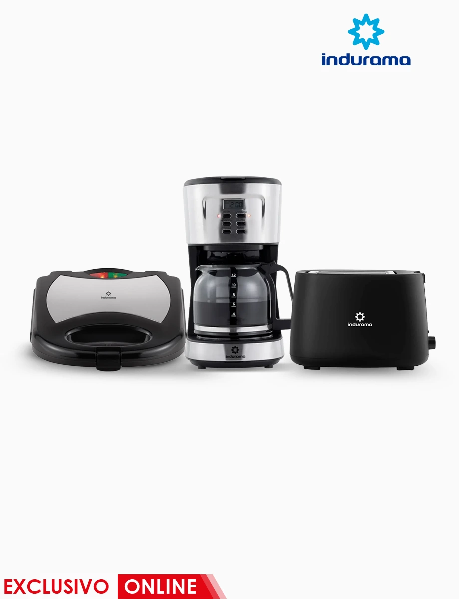 Combo Tostadora Negra + Sanduchera 2 Puestos + Cafetera 1.5 Lt Digital | Indurama