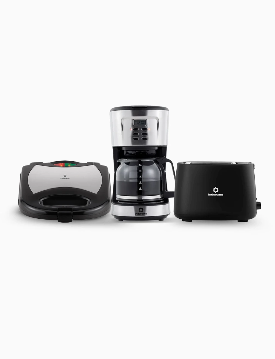 Combo Tostadora Negra + Sanduchera 2 Puestos + Cafetera 1.5 Lt Digital | Indurama