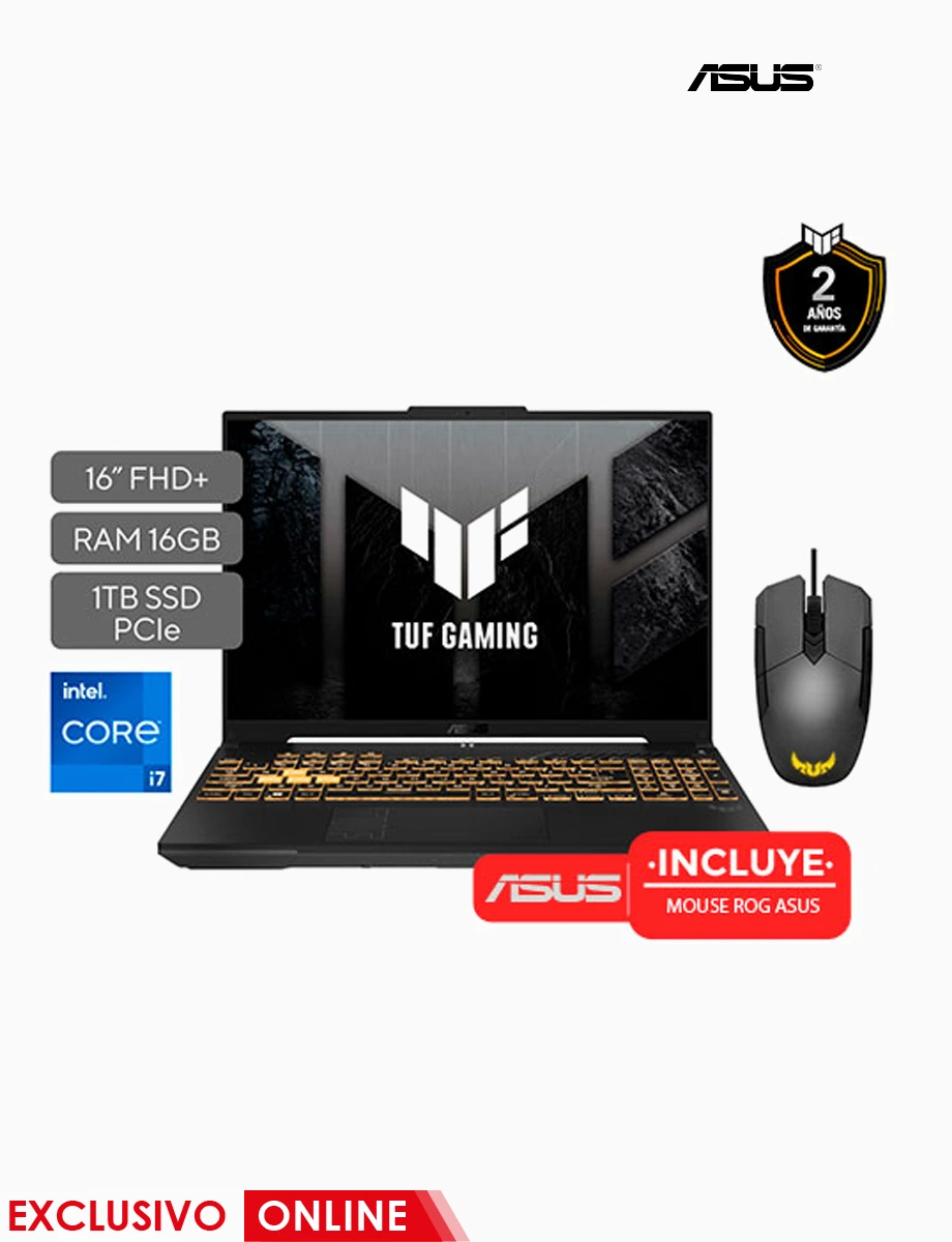 Laptop Gamer TUF GAMING F16 de 1TB y RAM 16GB Gris | Asus + Gratis Mochila y Mouse