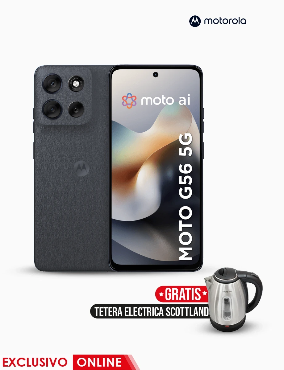 Combo Celular Moto G56 de 256GB y RAM 8GB Azul Marino | Motorola + Tetera Eléctrica Scotland Star