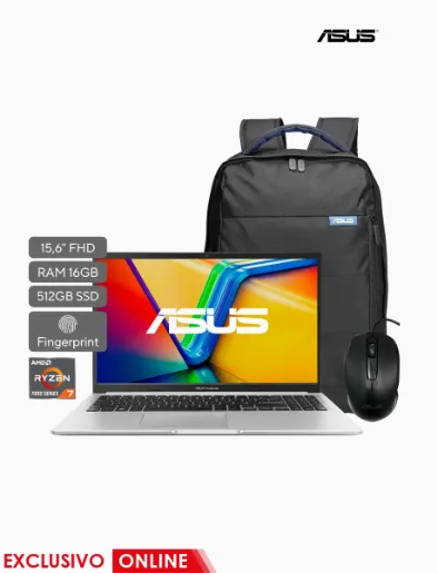 Laptop VivoBook 15 de 512 GB y RAM 16 GB Cool Silver | Asus + Gratis Mochila y Mouse