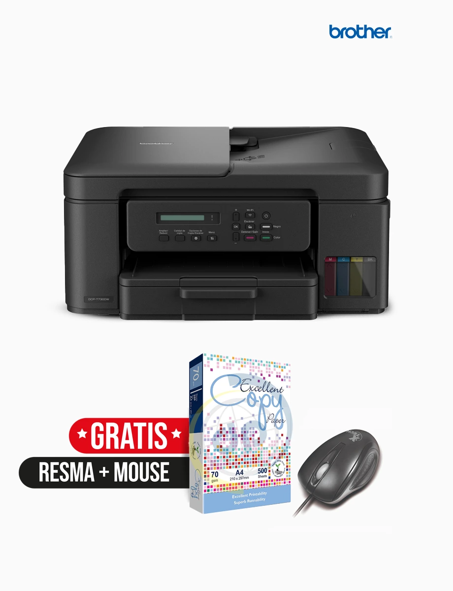 Impresora 3 en 1 Multifunción Negra | Brother + Gratis Resma + Mouse