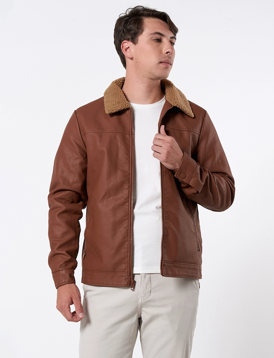 Chaqueta Cuello Borrego Café Medio