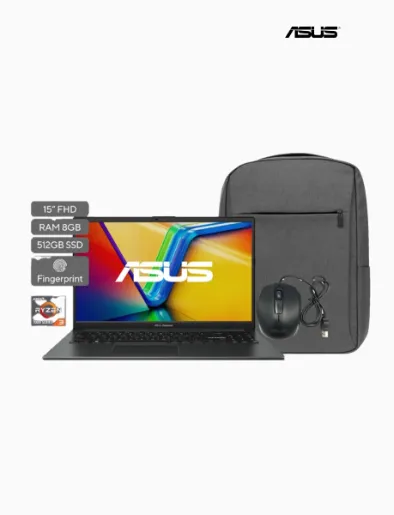 Laptop VivoBook Go 15 de 512 GB y RAM 8 GB Mixed Black | Asus + Gratis Mouse y Mochila