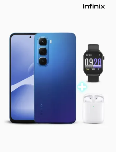 Combo Celular Hot 60i de 256GB y RAM 4GB (4GB) Azul | Infinix + Earbuds Moi T191 Blanco | Infinix + SmartWatch Balancs Negro | Kieslect