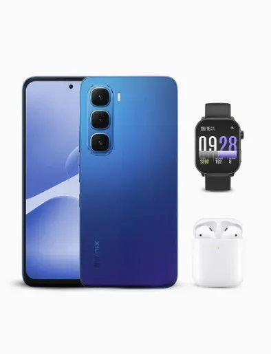 Combo Celular Hot 60i de 256GB y RAM 4GB (4GB) Azul | Infinix + Earbuds Moi T191 Blanco | Infinix + SmartWatch Balancs Negro | Kieslect