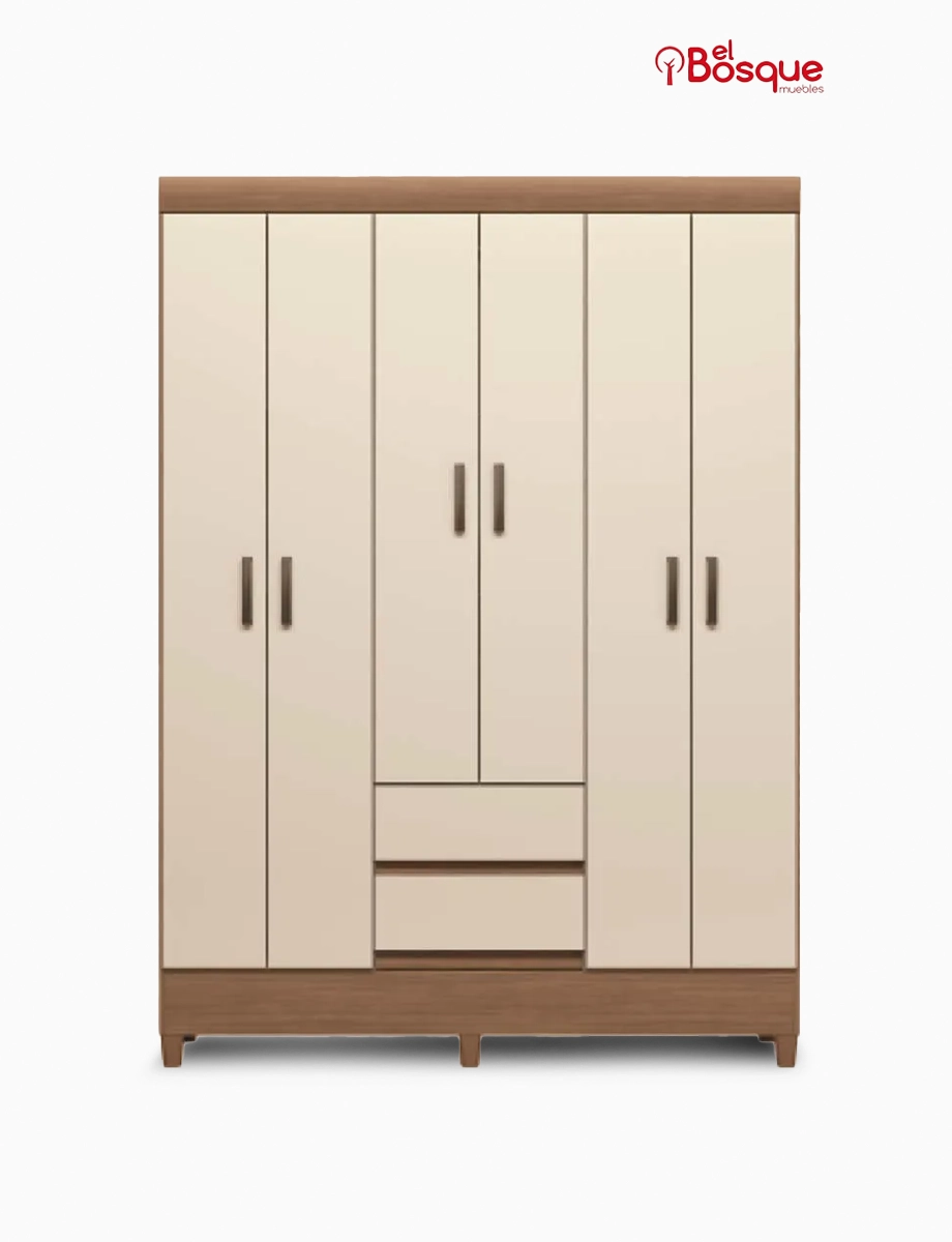 Armario Fit 6 Puertas Jequitiba/Blanco Antiguo | Muebles El Bosque