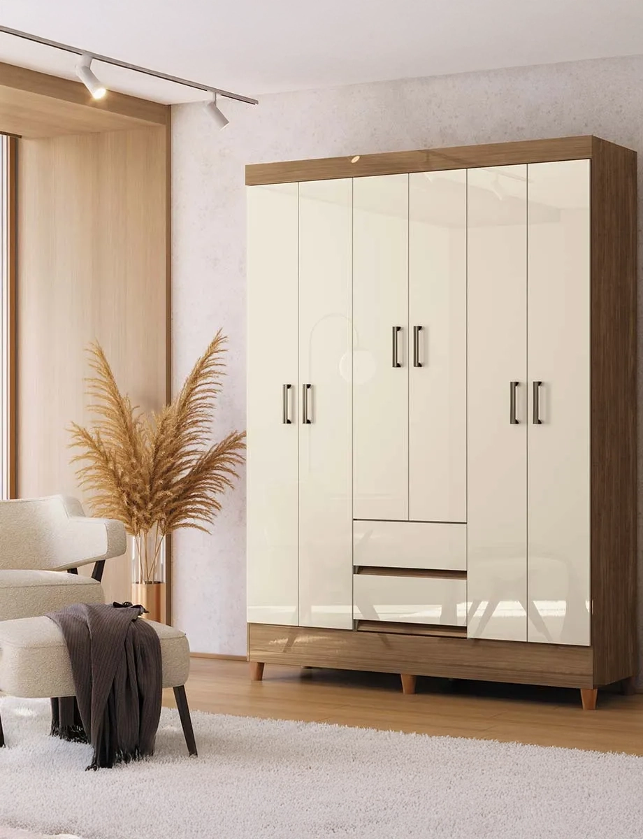 Armario Fit 6 Puertas Jequitiba/Blanco Antiguo | Muebles El Bosque