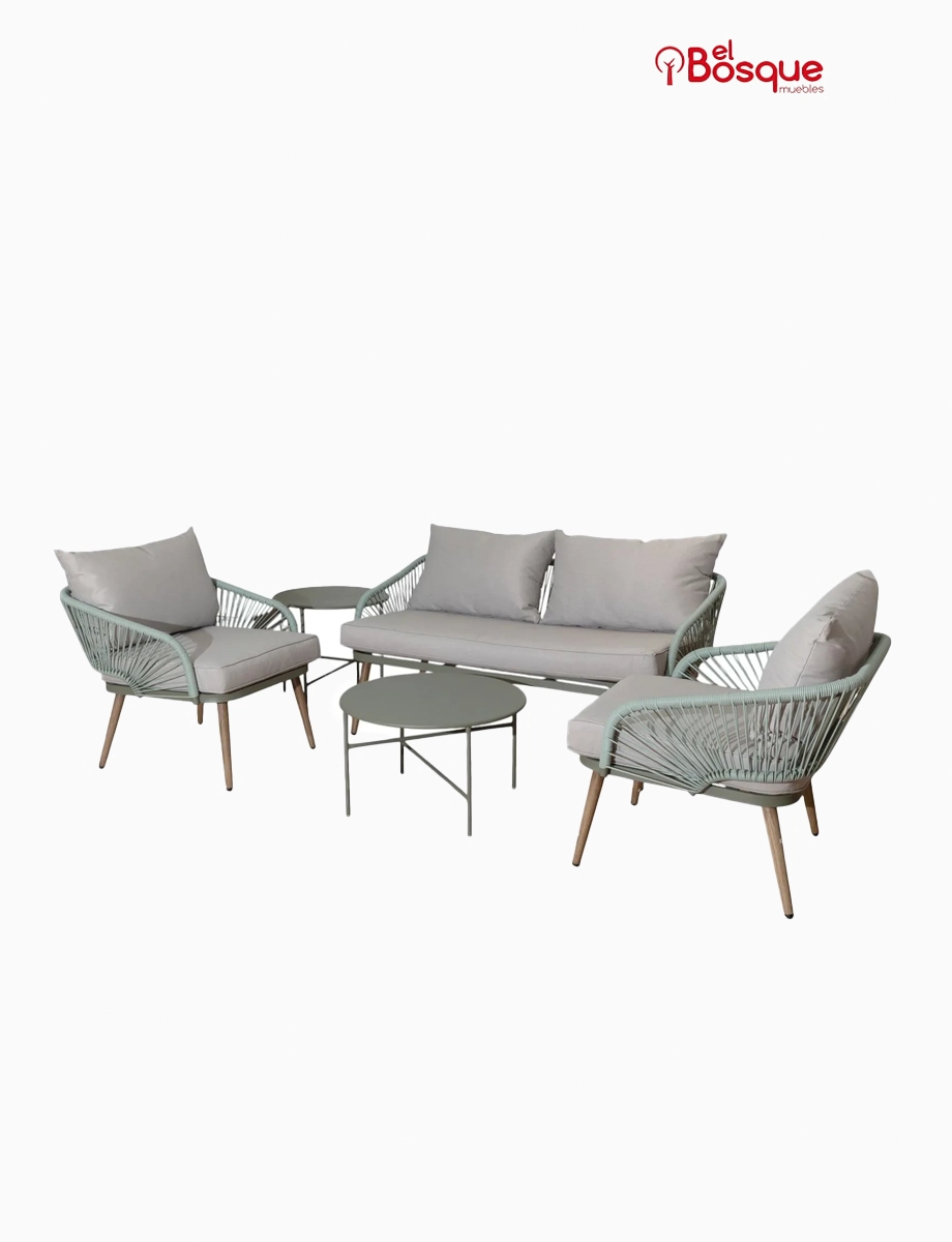 Juego de Sala Exterior Fiji + 2 Mesas Centro Gris/Verde | Muebles El Bosque