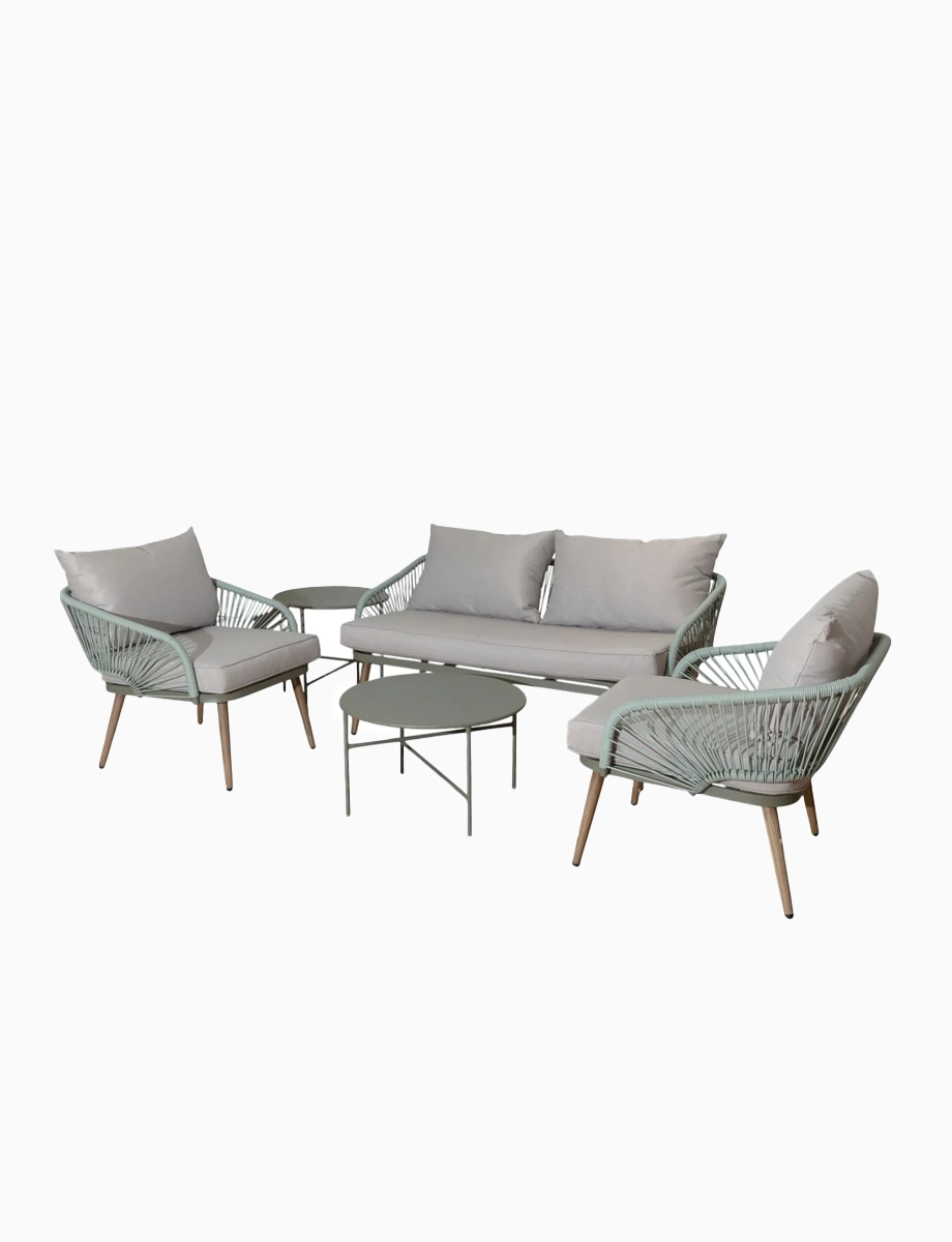 Juego de Sala Exterior Fiji + 2 Mesas Centro Gris/Verde | Muebles El Bosque
