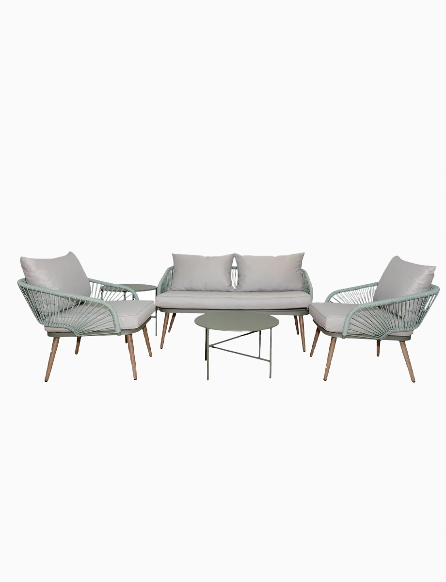 Juego de Sala Exterior Fiji + 2 Mesas Centro Gris/Verde | Muebles El Bosque