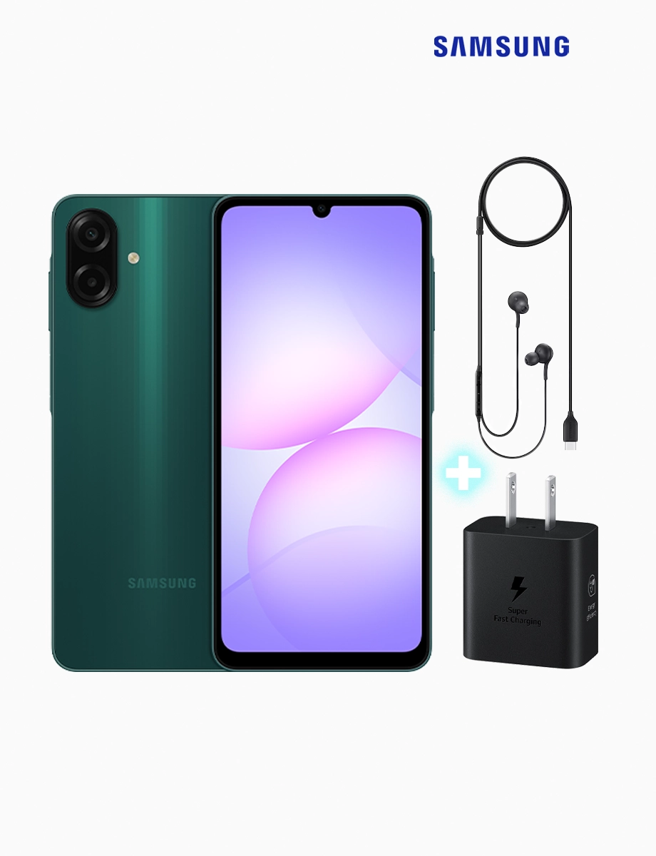 Celular A07 de 128 GB y RAM 4 GB Verde | Samsung + Gratis Audífonos + Cargador de Pared | Samsung