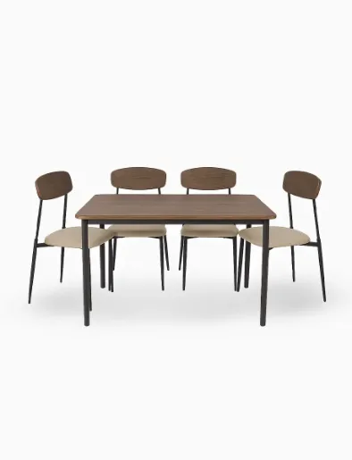Juego de Comedor 4 Puestos Nogal/Beige