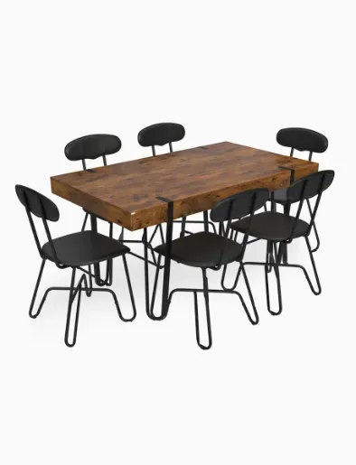 Juego de Comedor 6 Puestos Nogal/Negro