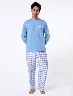 Pijama Buzo Celeste + Pantalón a Cuadros Hombre – Comodidad ideal para descansar en casa