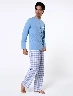 Pijama Buzo Celeste + Pantalón a Cuadros Hombre – Comodidad ideal para descansar en casa