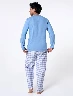 Pijama Buzo Celeste + Pantalón a Cuadros Hombre – Comodidad ideal para descansar en casa